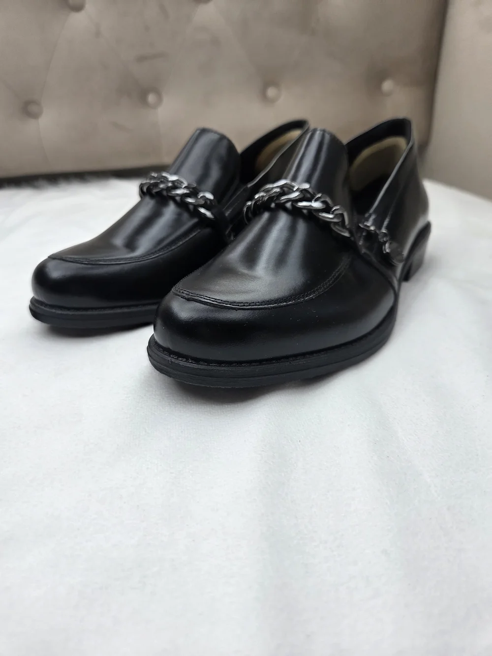 Remonte Women’s Black Leather Chain Loafers EU 41 Slip On Shoes